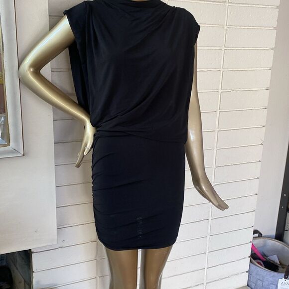 All Saints black viscose body con cowl back mini w/side boob. - Picture 1 of 11